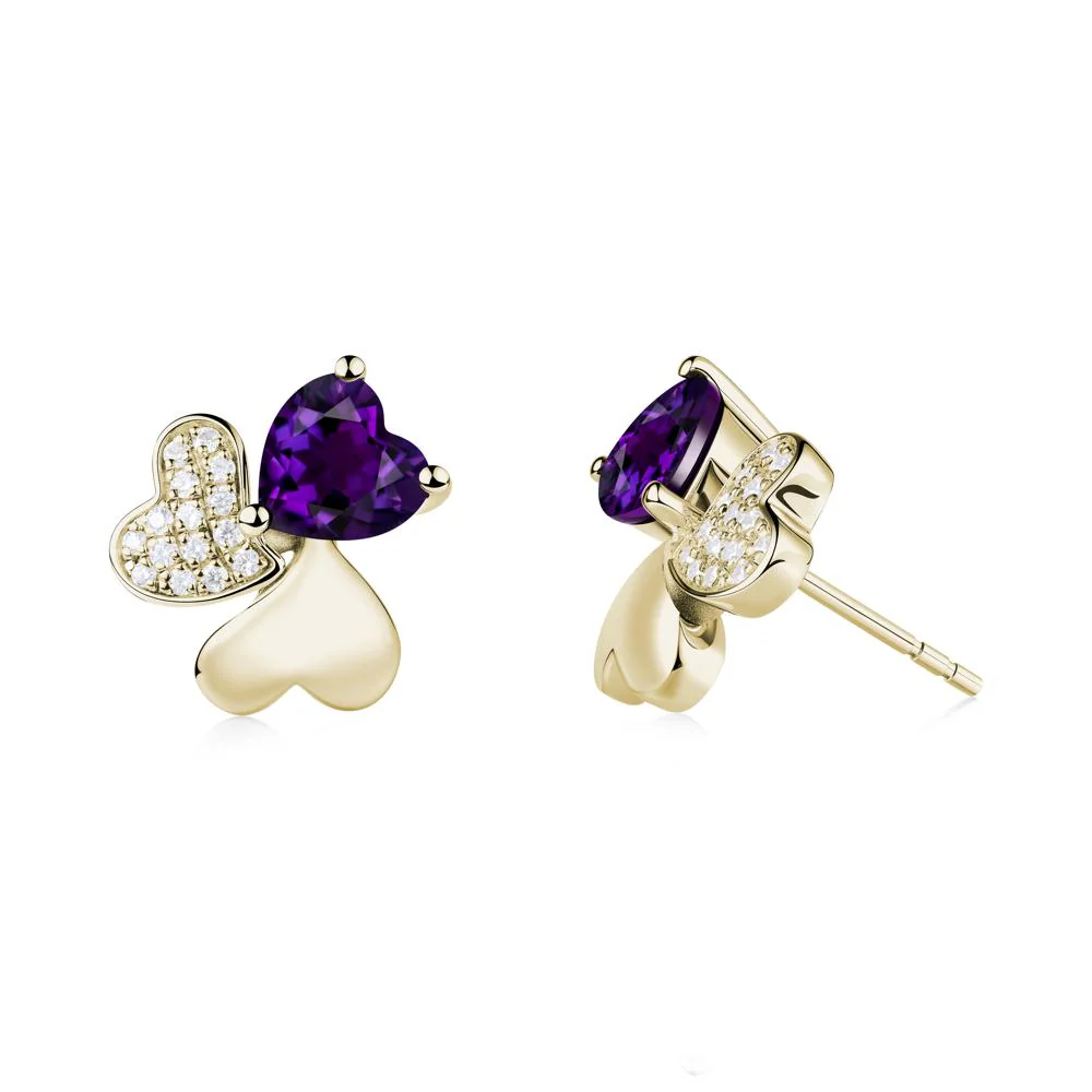 Lucky Clover Hearts Amethyst Stud Earrings - Image 8