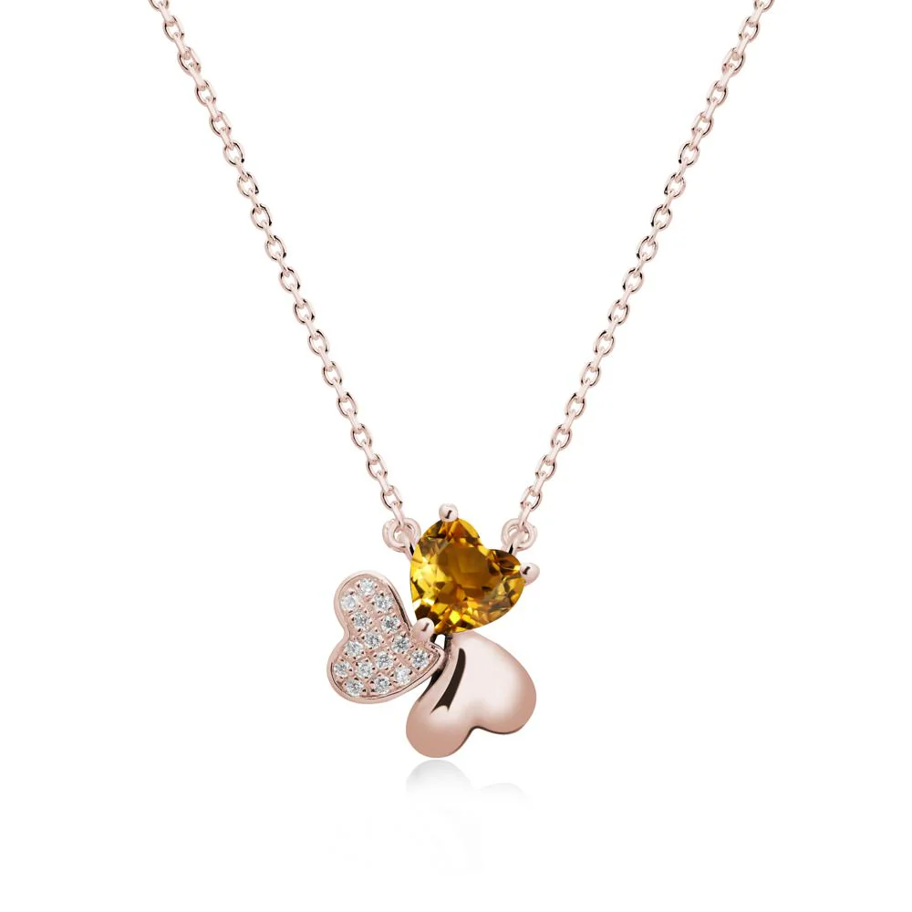 Lucky Clover Hearts Citrine Necklace - Image 2