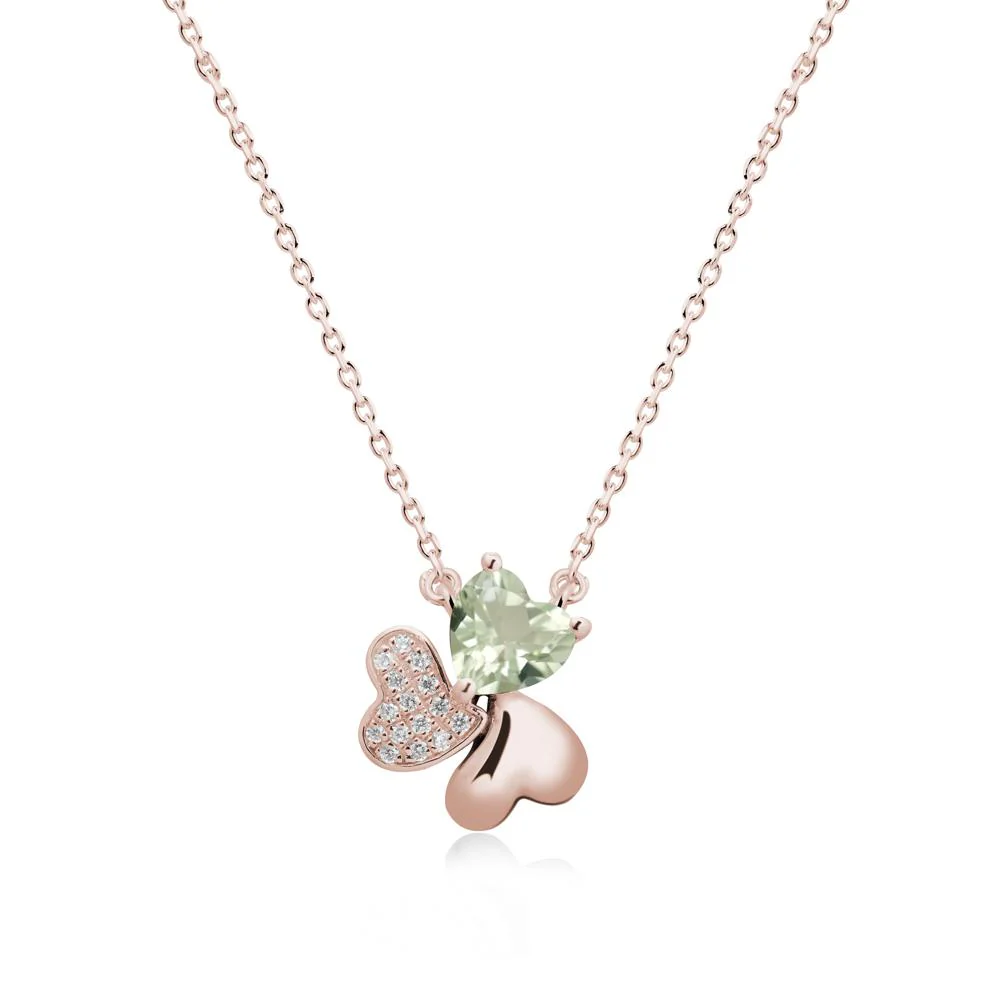 Lucky Clover Hearts Green Amethyst Necklace - Image 2