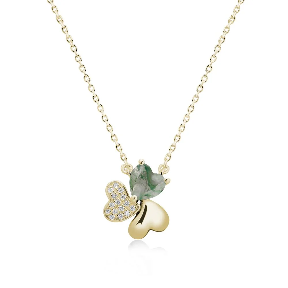 Lucky Clover Hearts Moss Agate Necklace - Image 4