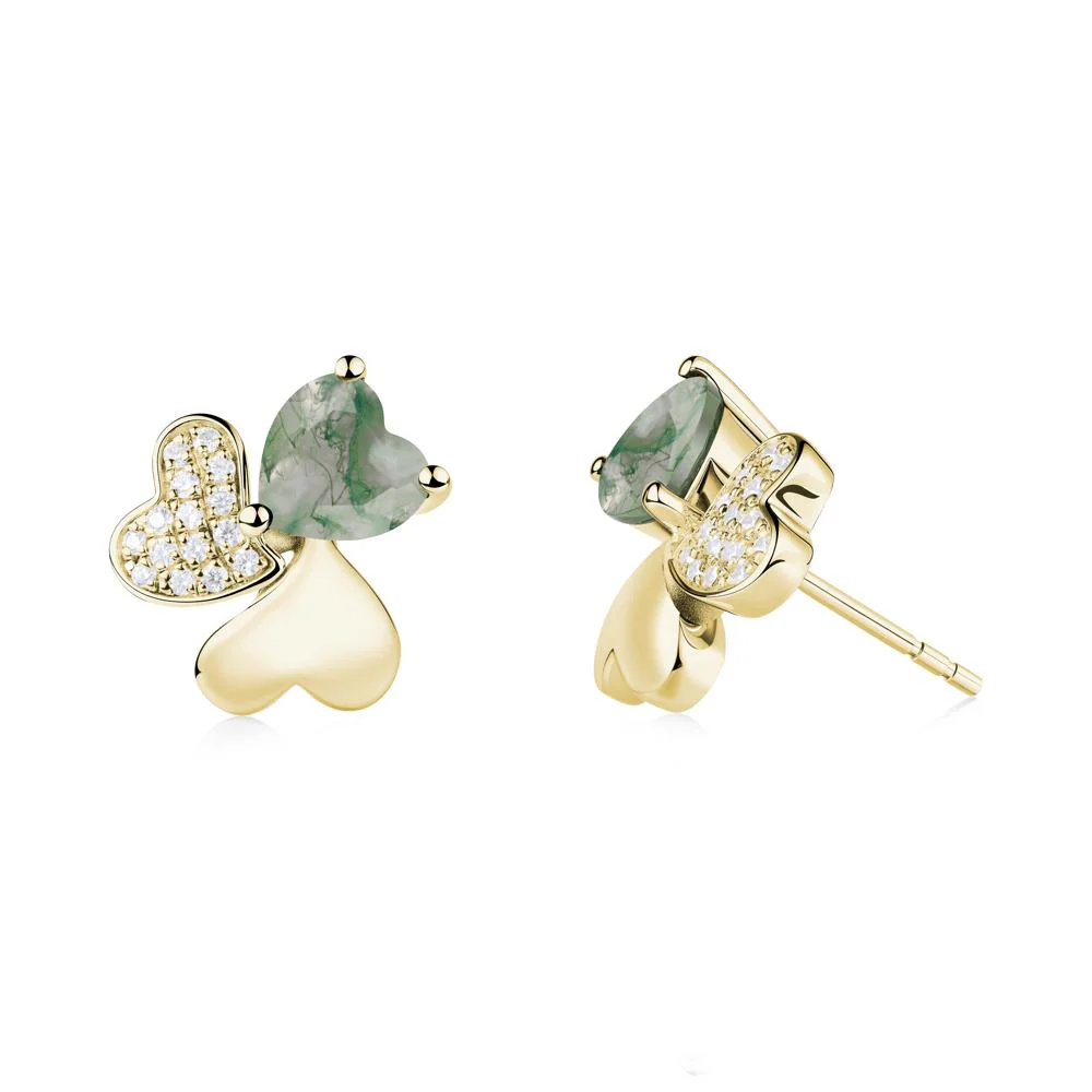 Lucky Clover Hearts Moss Agate Stud Earrings - Image 9