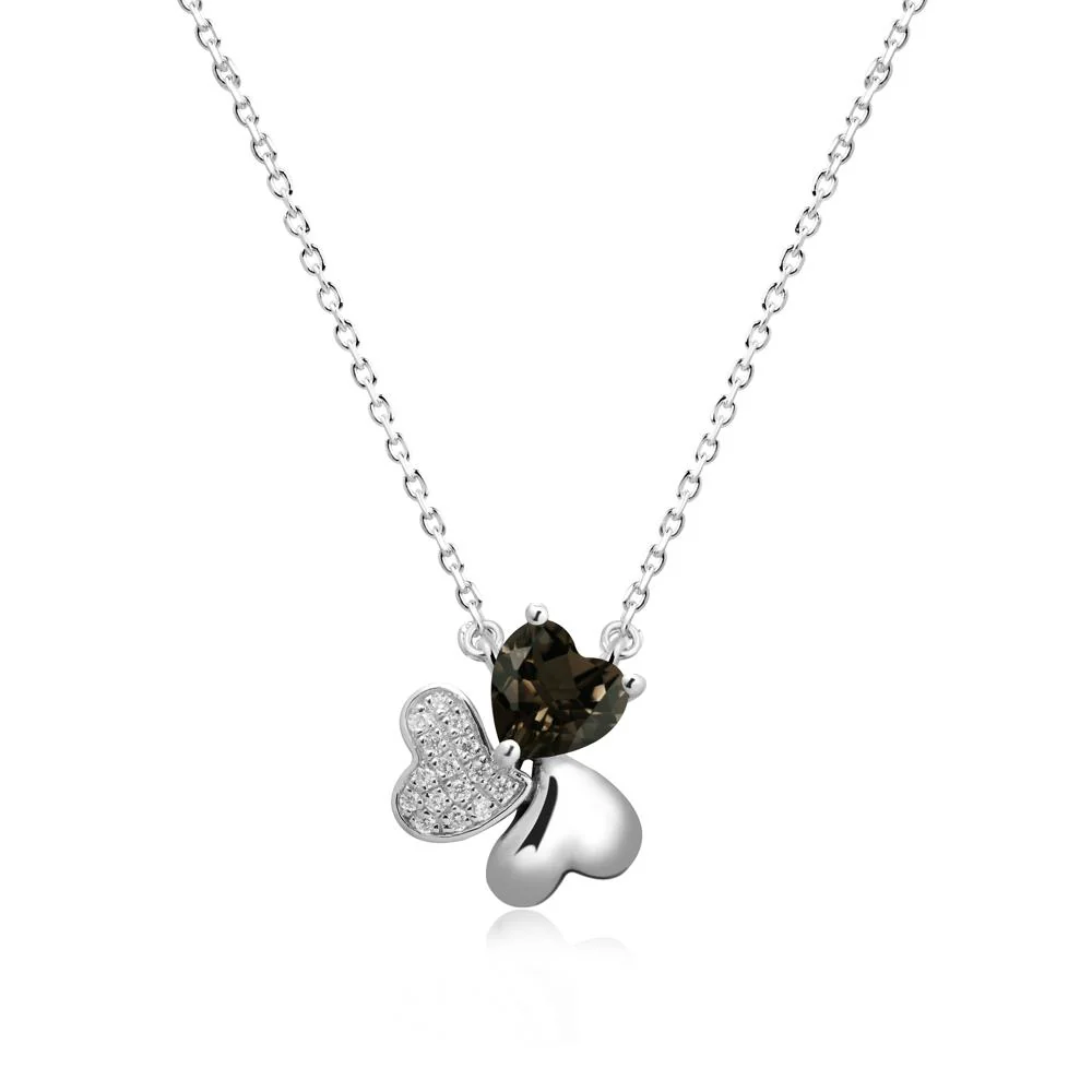 Lucky Clover Hearts Smoky Quartz Necklace - Image 3