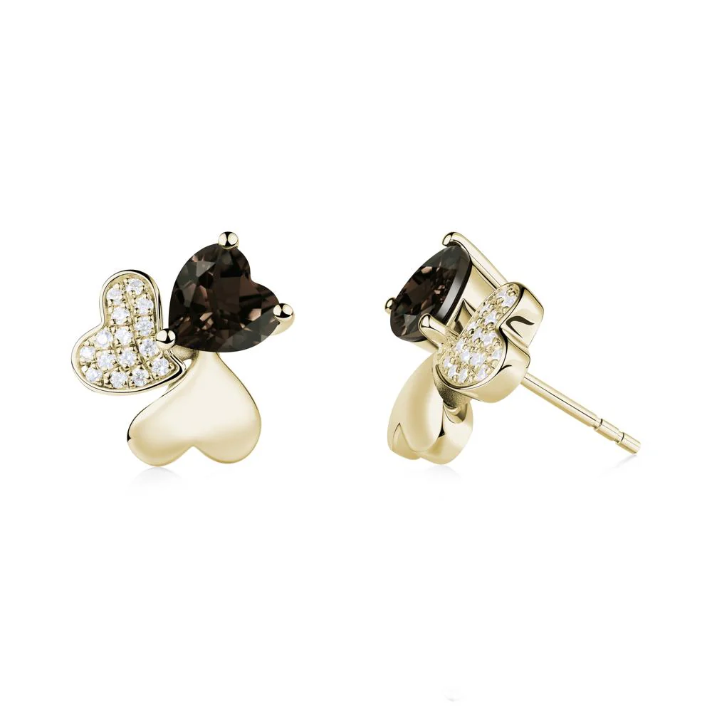Lucky Clover Hearts Smoky Quartz Stud Earrings - Image 7
