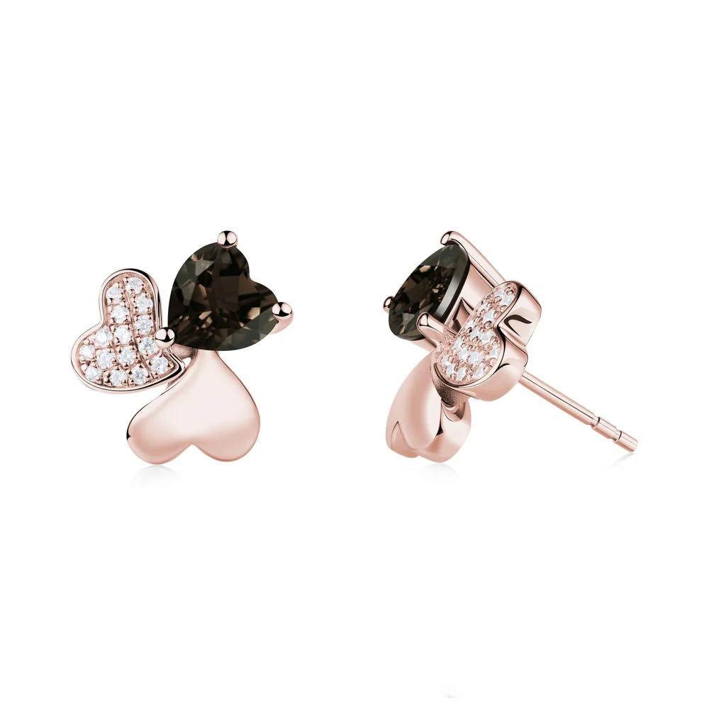 Lucky Clover Hearts Smoky Quartz Stud Earrings - Image 9
