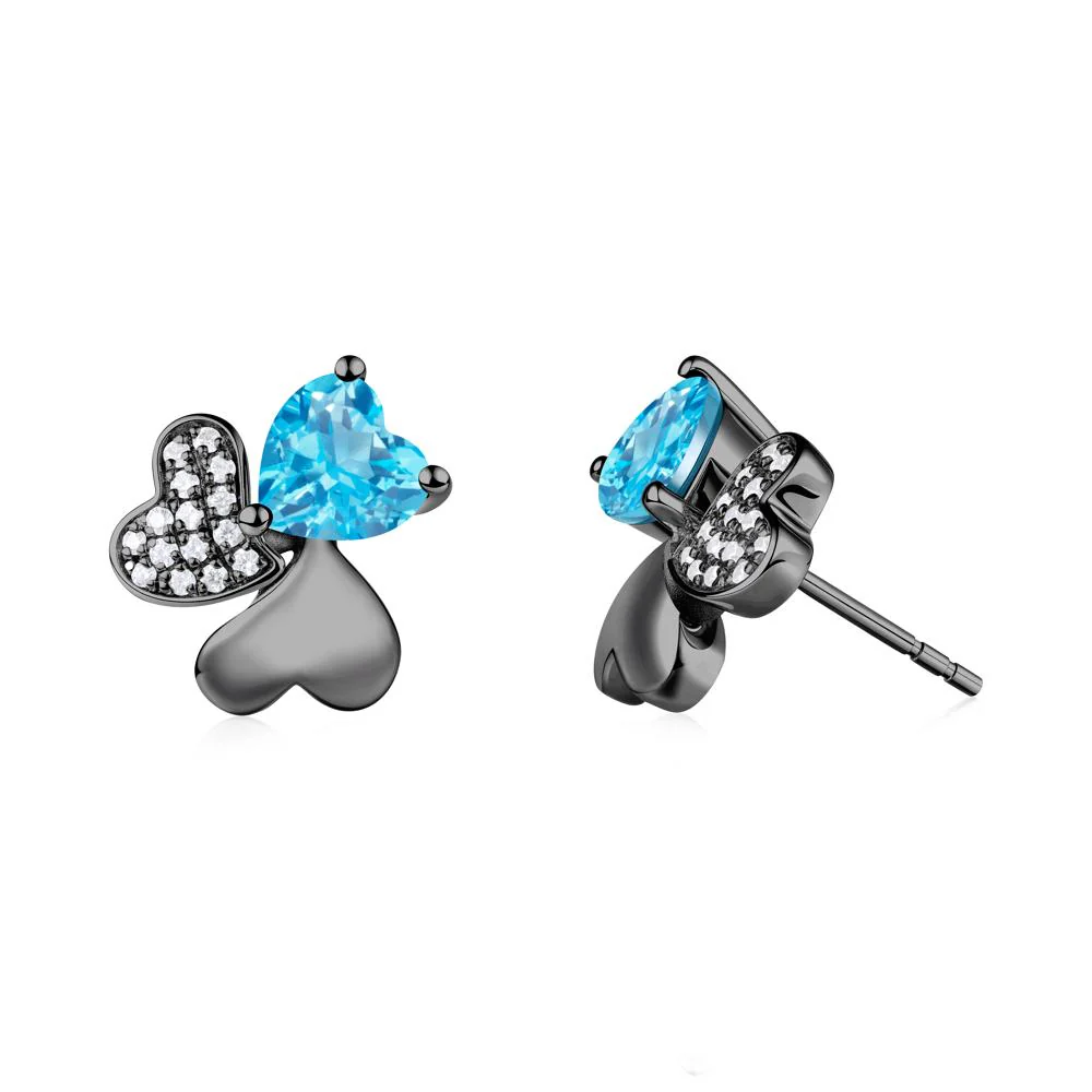 Lucky Clover Hearts Swiss Blue Topaz Stud Earrings - Image 8