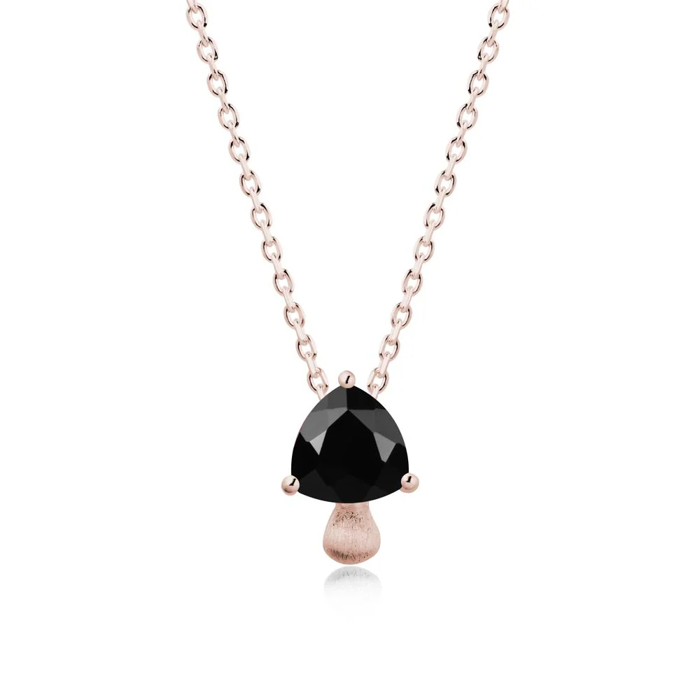 Magic Black Spinel Mushroom Necklace with Brushed Finish - Image 2