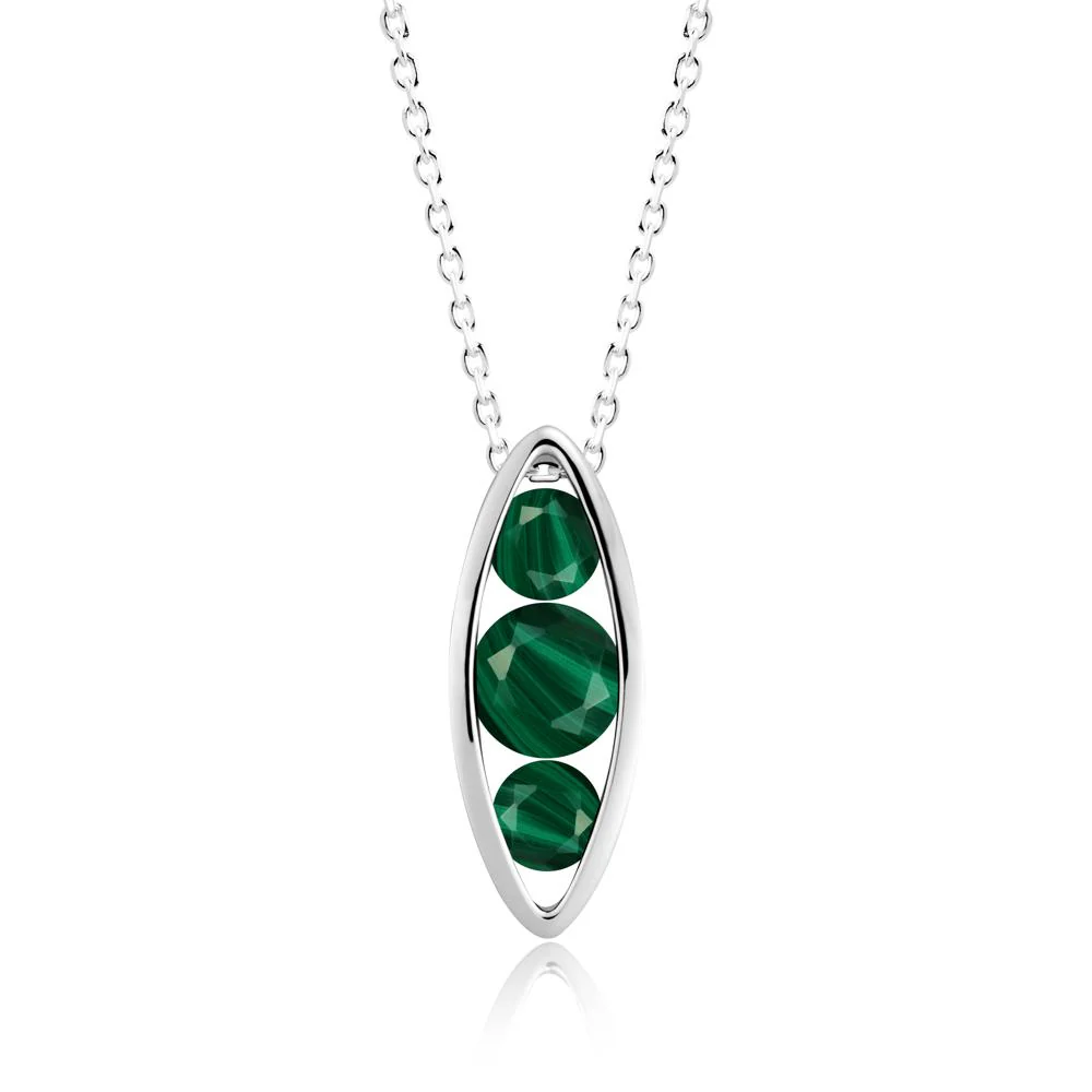 Malachite Three-Stone Marquise Pendant Necklace - Image 2