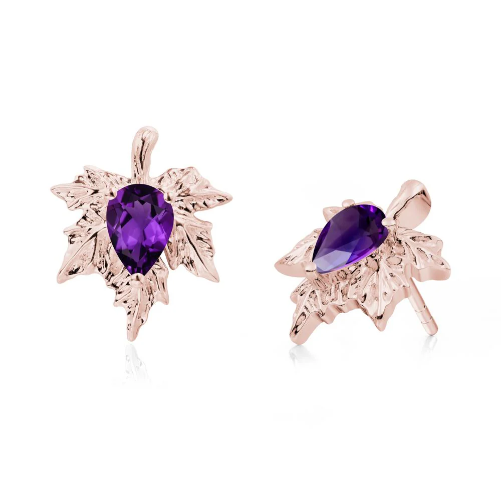 Maple Leaf Amethyst Stud Earrings - Image 2