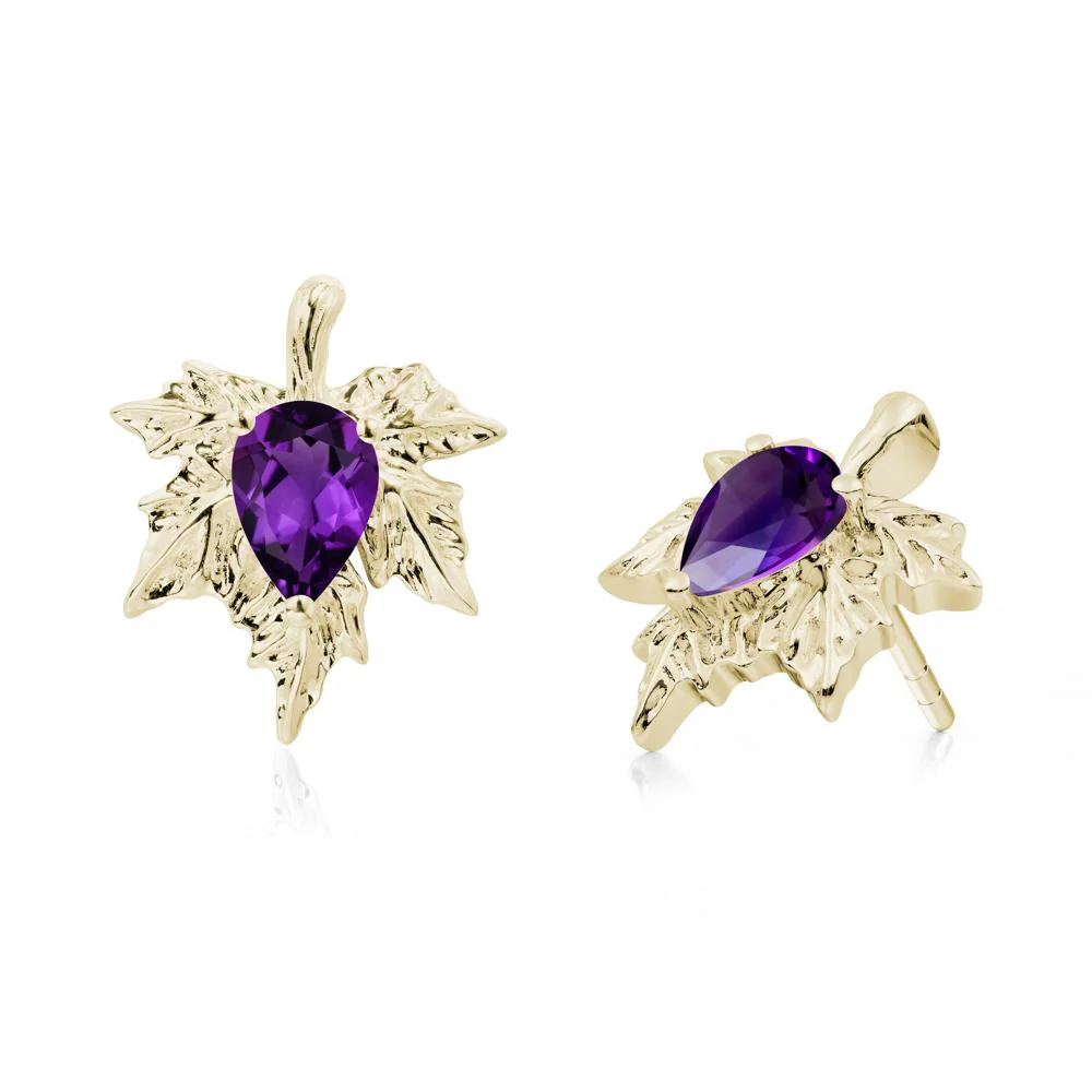 Maple Leaf Amethyst Stud Earrings - Image 4