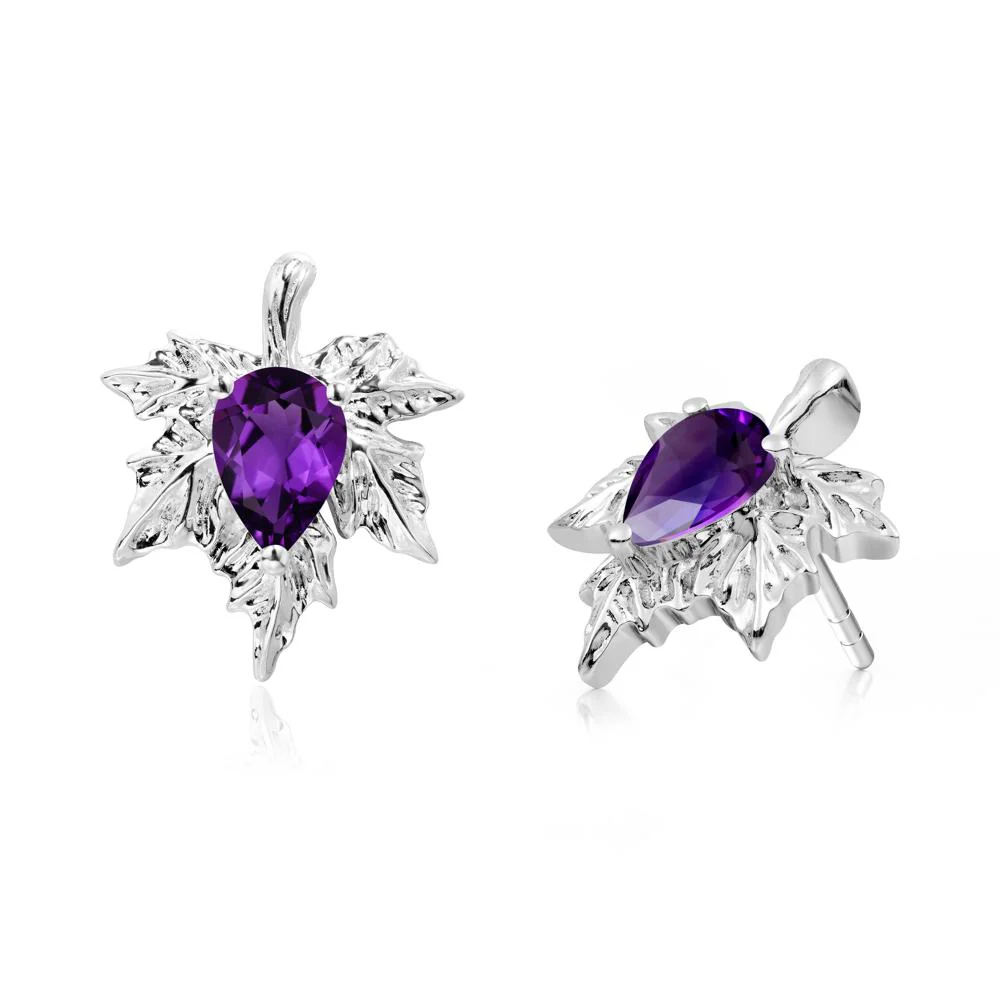 Maple Leaf Amethyst Stud Earrings - Image 5