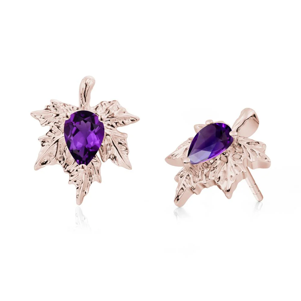 Maple Leaf Amethyst Stud Earrings - Image 9