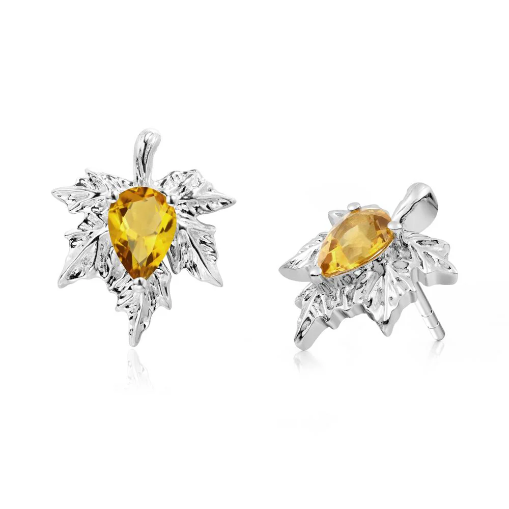 Maple Leaf Citrine Stud Earrings - Image 4