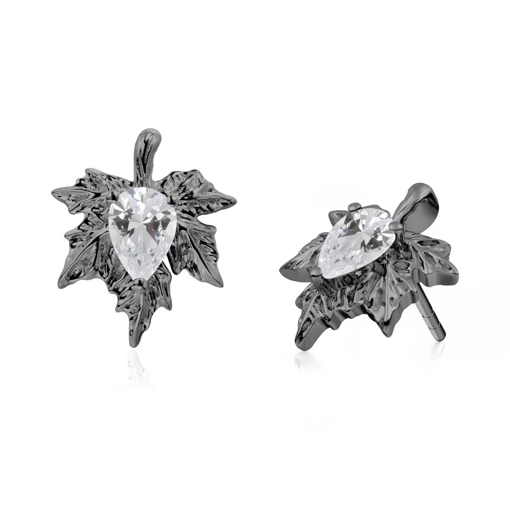 Maple Leaf Cubic Zirconia Stud Earrings - Image 4