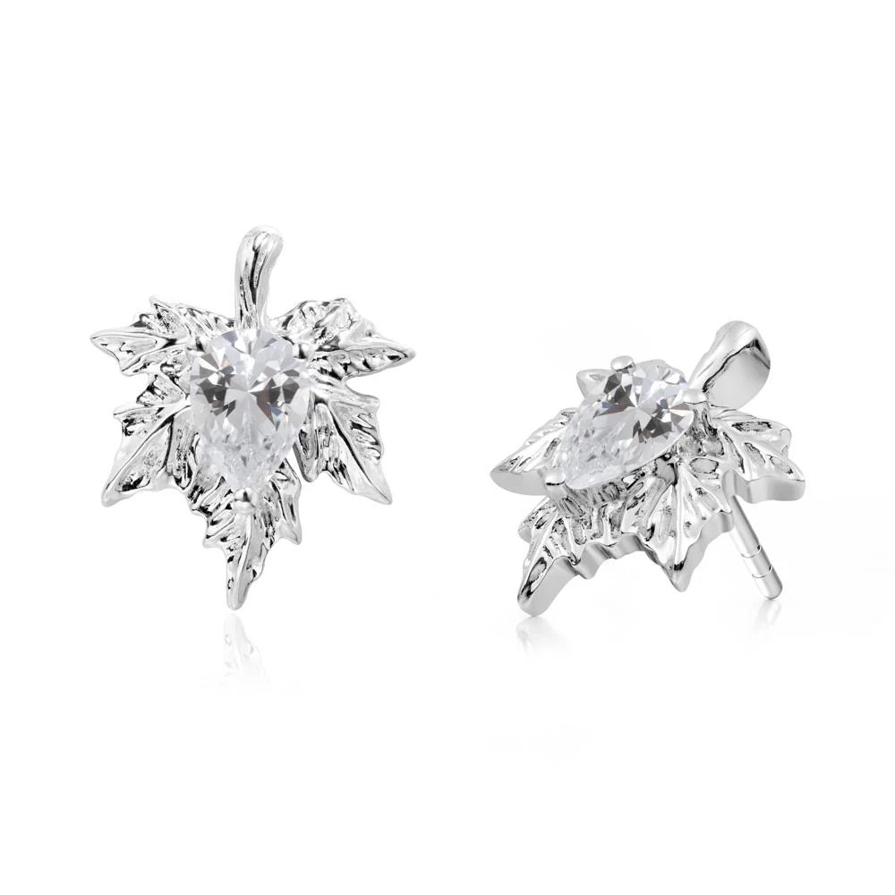 Maple Leaf Cubic Zirconia Stud Earrings - Image 5