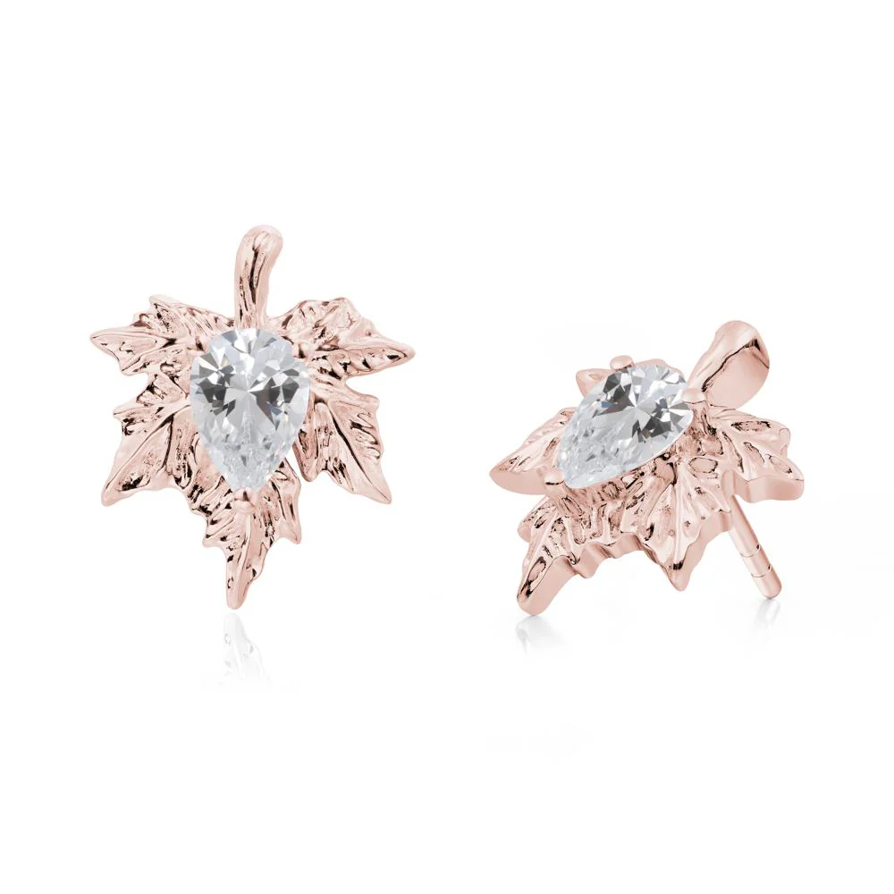 Maple Leaf Cubic Zirconia Stud Earrings - Image 8