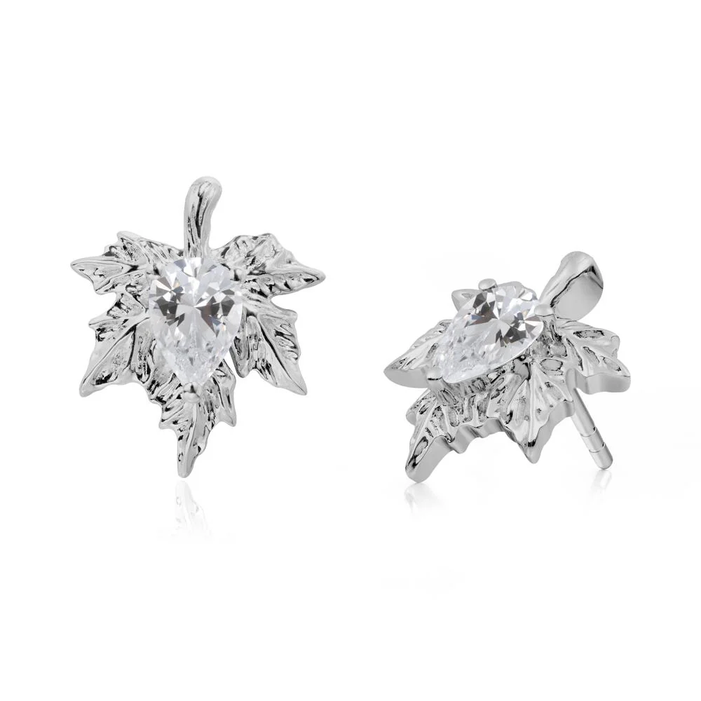 Maple Leaf Cubic Zirconia Stud Earrings - Image 9