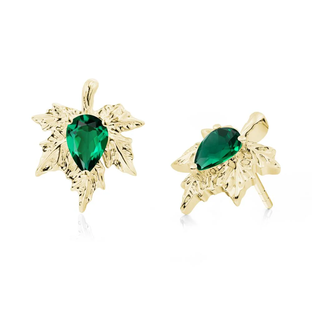 Maple Leaf Emerald Stud Earrings - Image 2