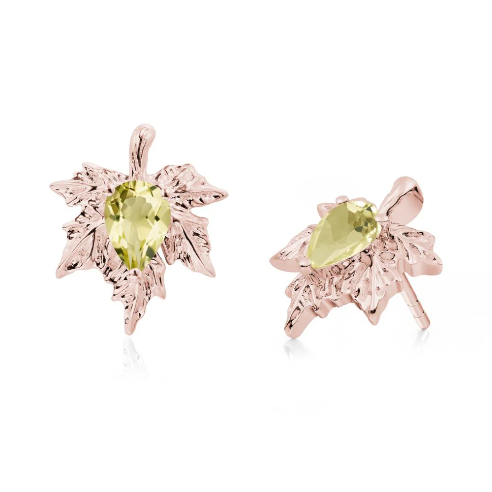 Maple Leaf Lemon Quartz Stud Earrings - Image 4