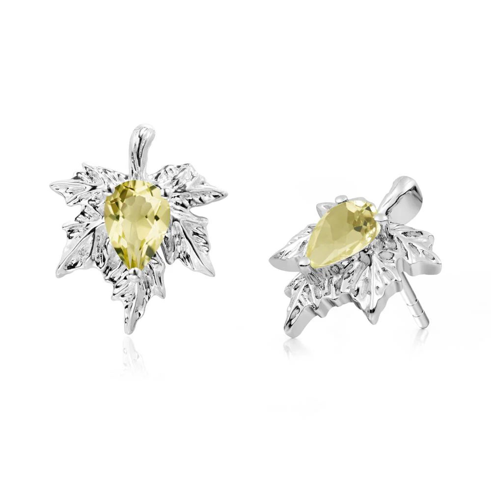 Maple Leaf Lemon Quartz Stud Earrings - Image 5
