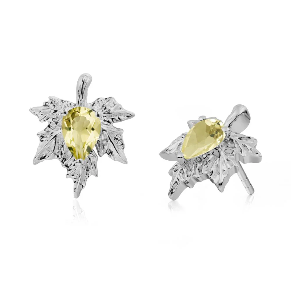 Maple Leaf Lemon Quartz Stud Earrings - Image 7