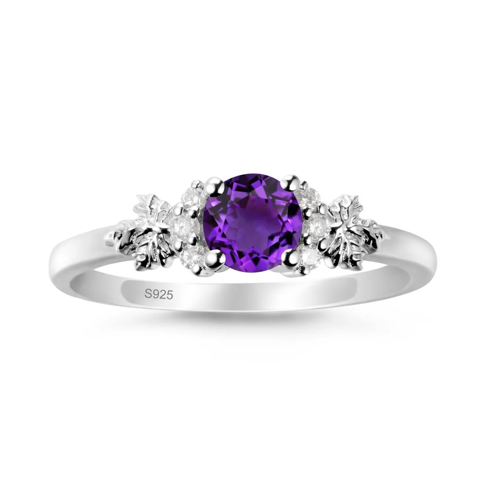 Maple Leaf Ring with Round Amethyst