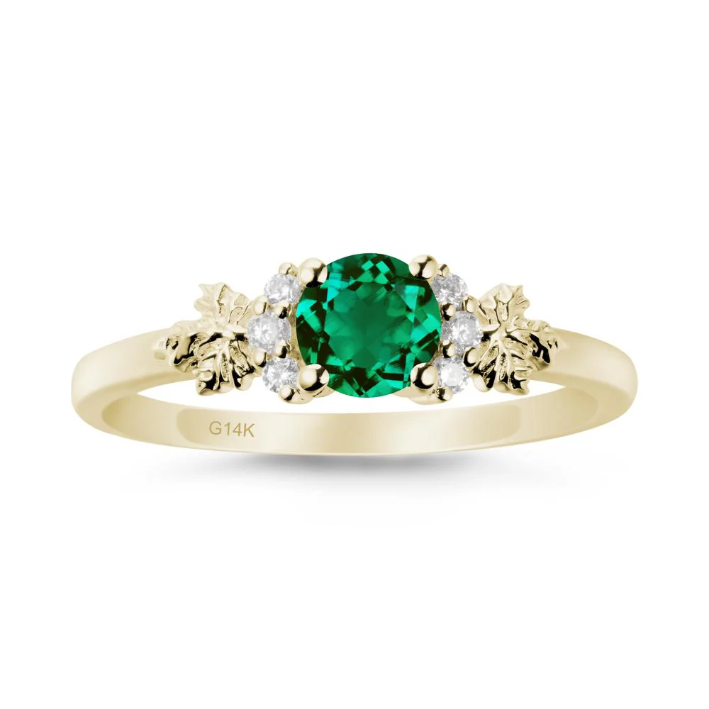 Maple Leaf Ring with Round Emerald - Image 3