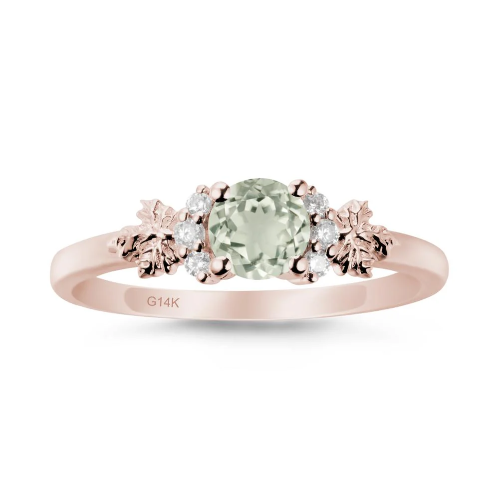 Maple Leaf Ring with Round Green Amethyst