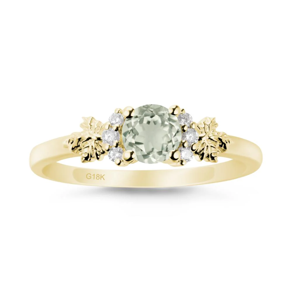 Maple Leaf Ring with Round Green Amethyst - Image 6