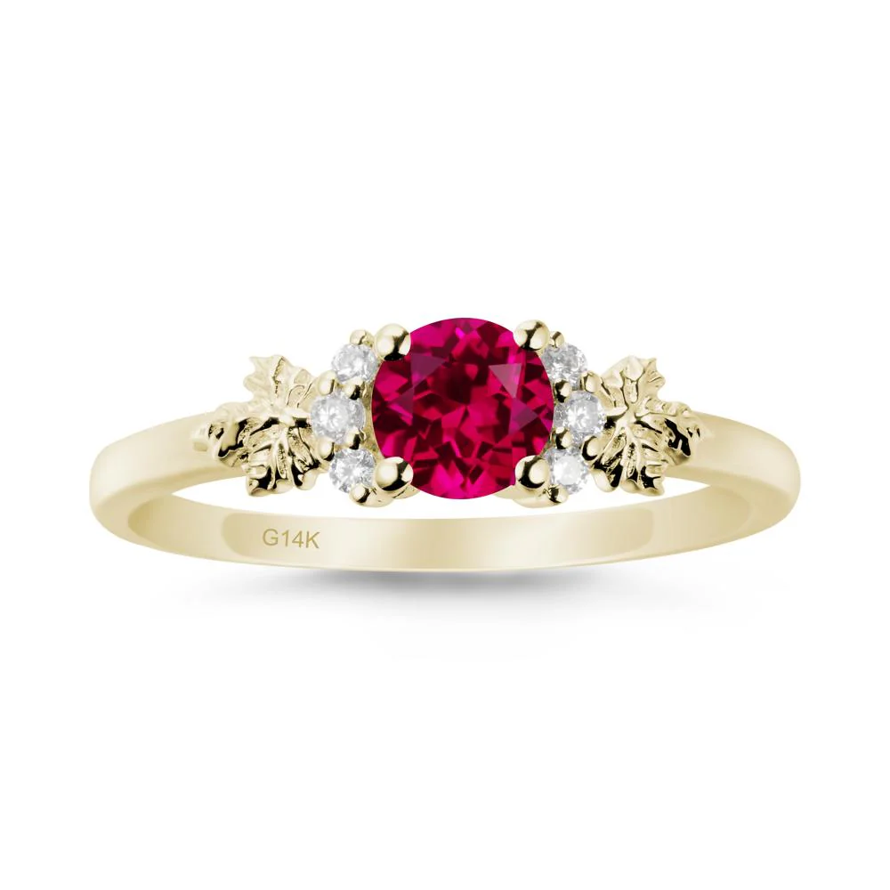 Maple Leaf Ring with Round Ruby