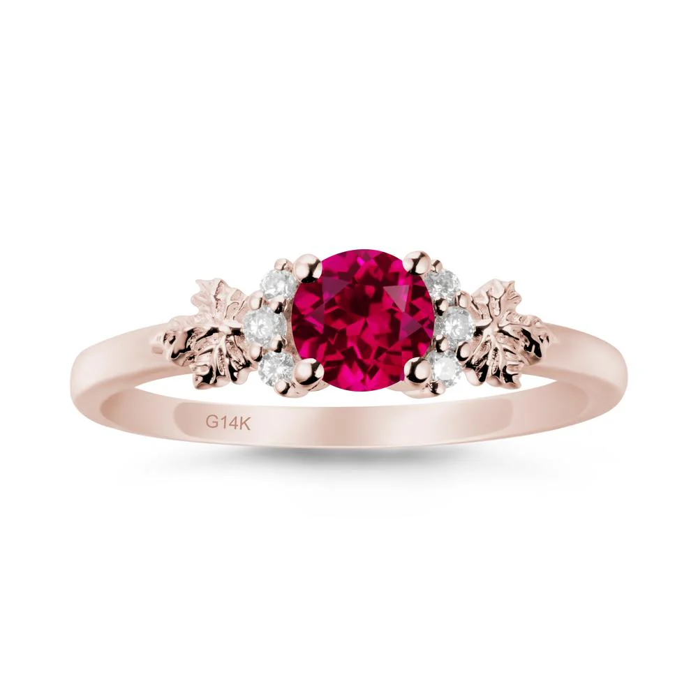 Maple Leaf Ring with Round Ruby - Image 2