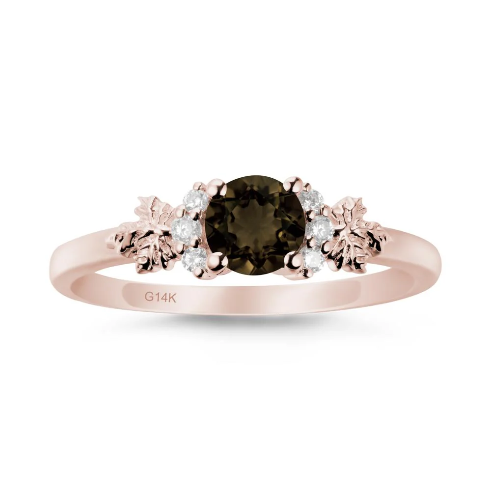 Maple Leaf Ring with Round Smoky Quartz