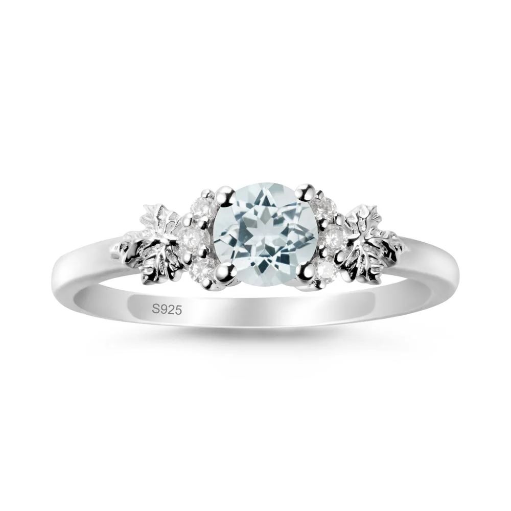 Maple Leaf Round Aquamarine Ring - Image 9