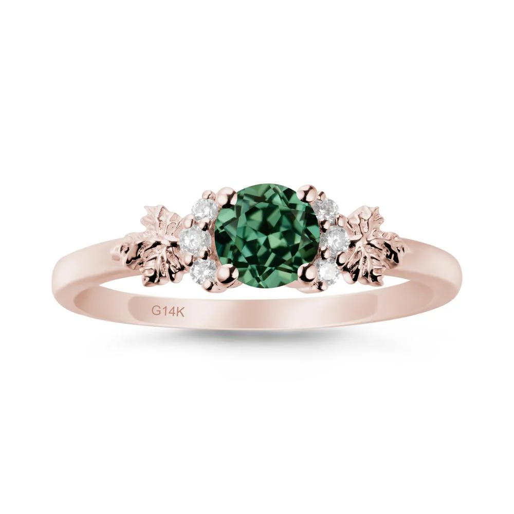 Maple Leaf Round Green Sapphire Ring - Image 2