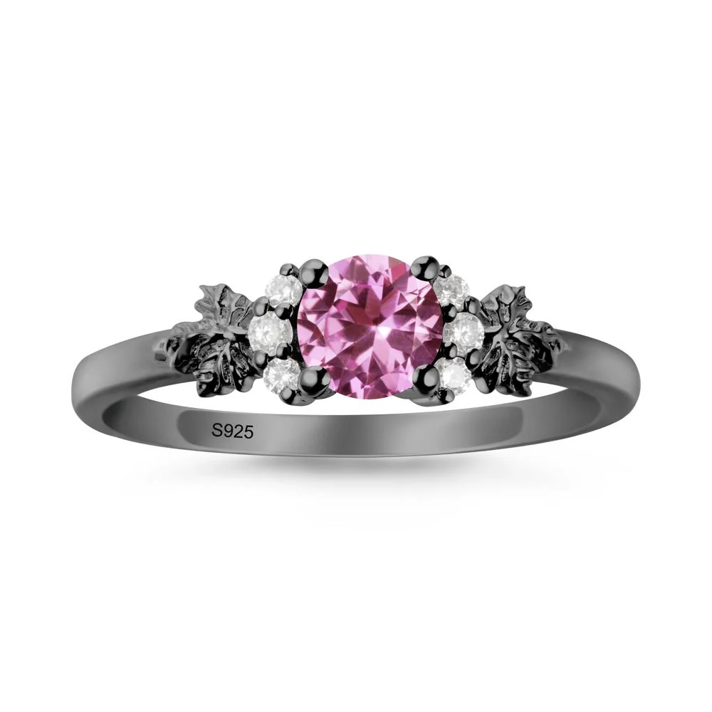 Maple Leaf Round Pink Sapphire Ring - Image 8