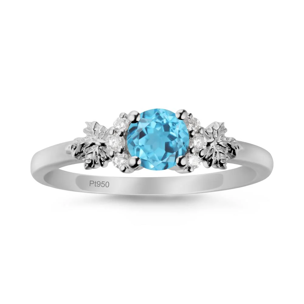 Maple Leaf Round Swiss Blue Topaz Ring
