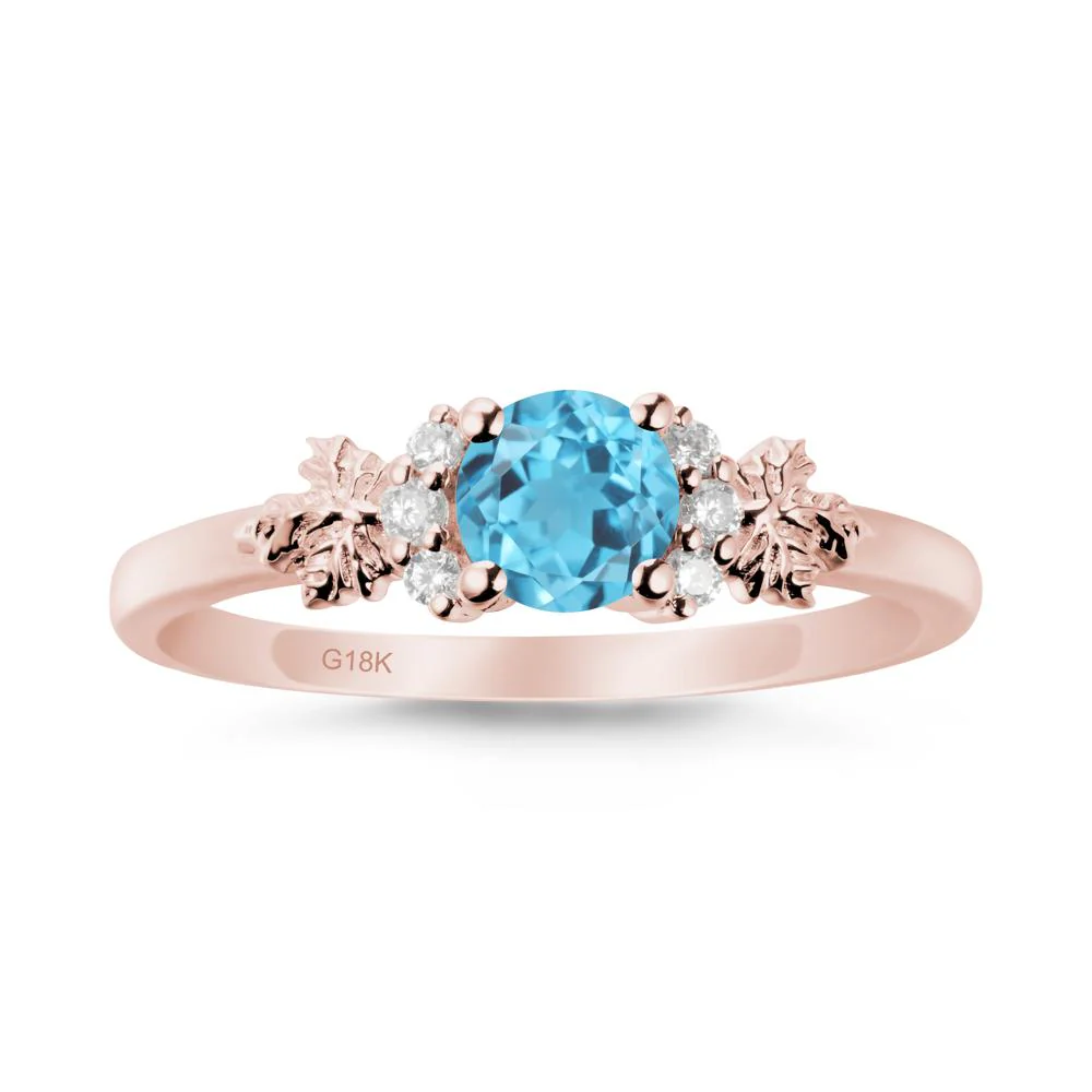 Maple Leaf Round Swiss Blue Topaz Ring - Image 5