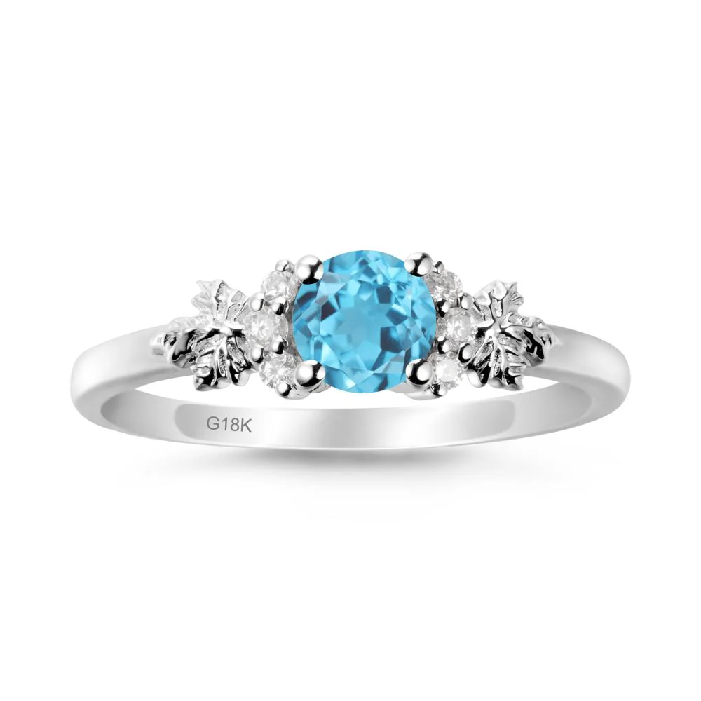 Maple Leaf Round Swiss Blue Topaz Ring - Image 6