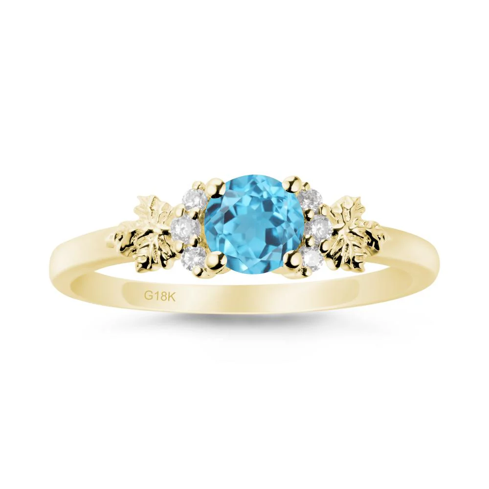 Maple Leaf Round Swiss Blue Topaz Ring - Image 7