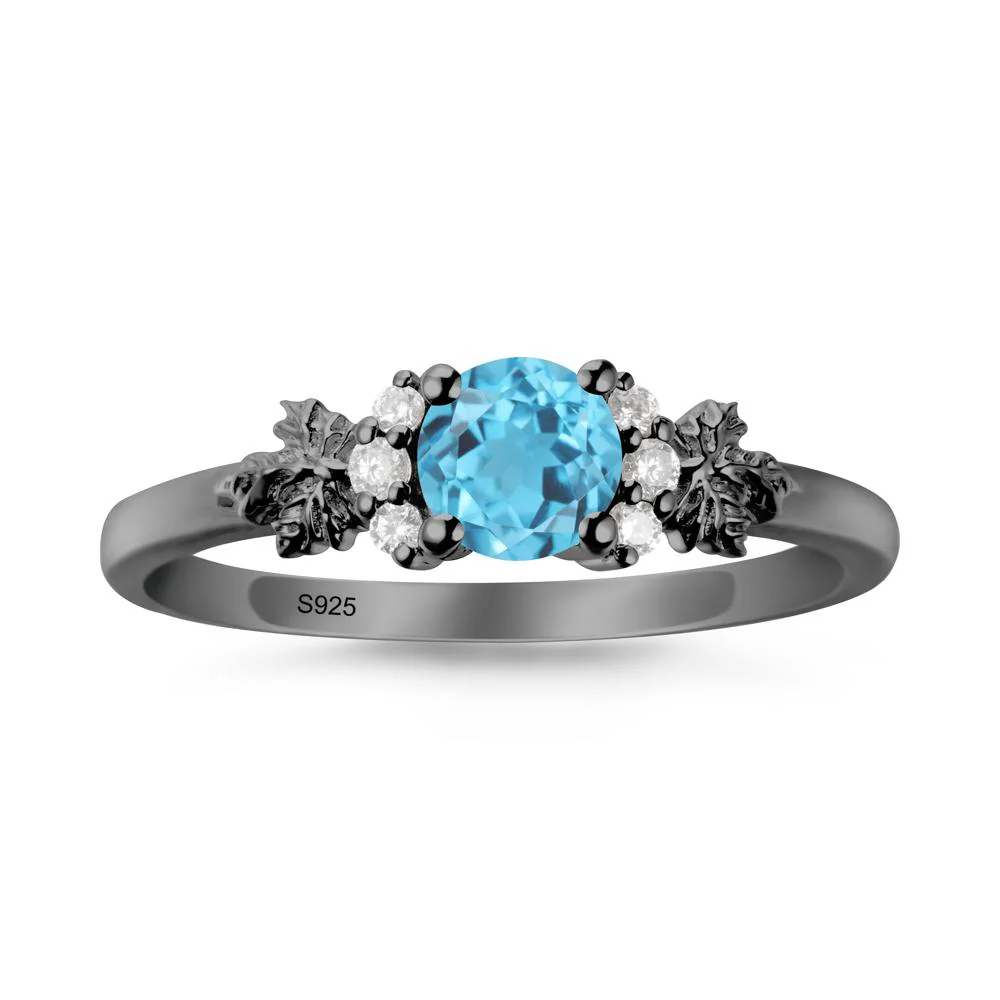 Maple Leaf Round Swiss Blue Topaz Ring - Image 8