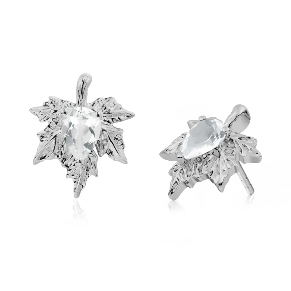 Maple Leaf White Topaz Stud Earrings - Image 4