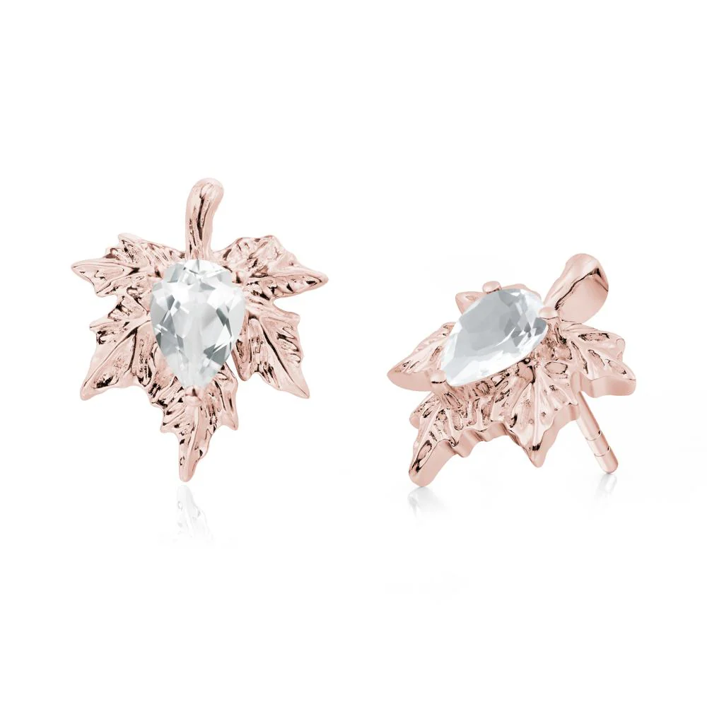 Maple Leaf White Topaz Stud Earrings - Image 6