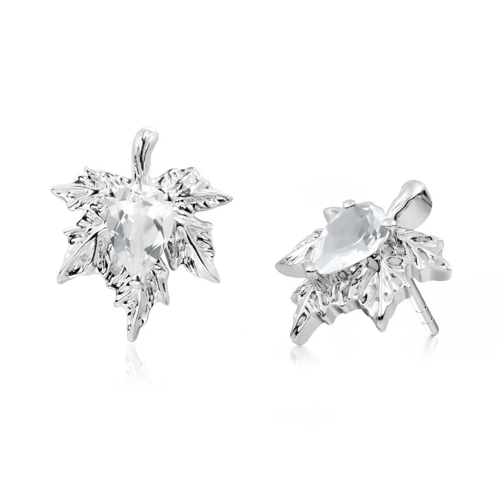 Maple Leaf White Topaz Stud Earrings - Image 7