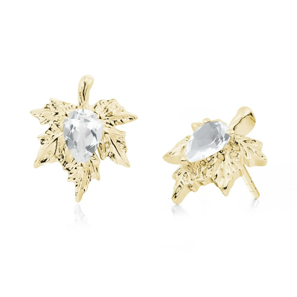 Maple Leaf White Topaz Stud Earrings - Image 8