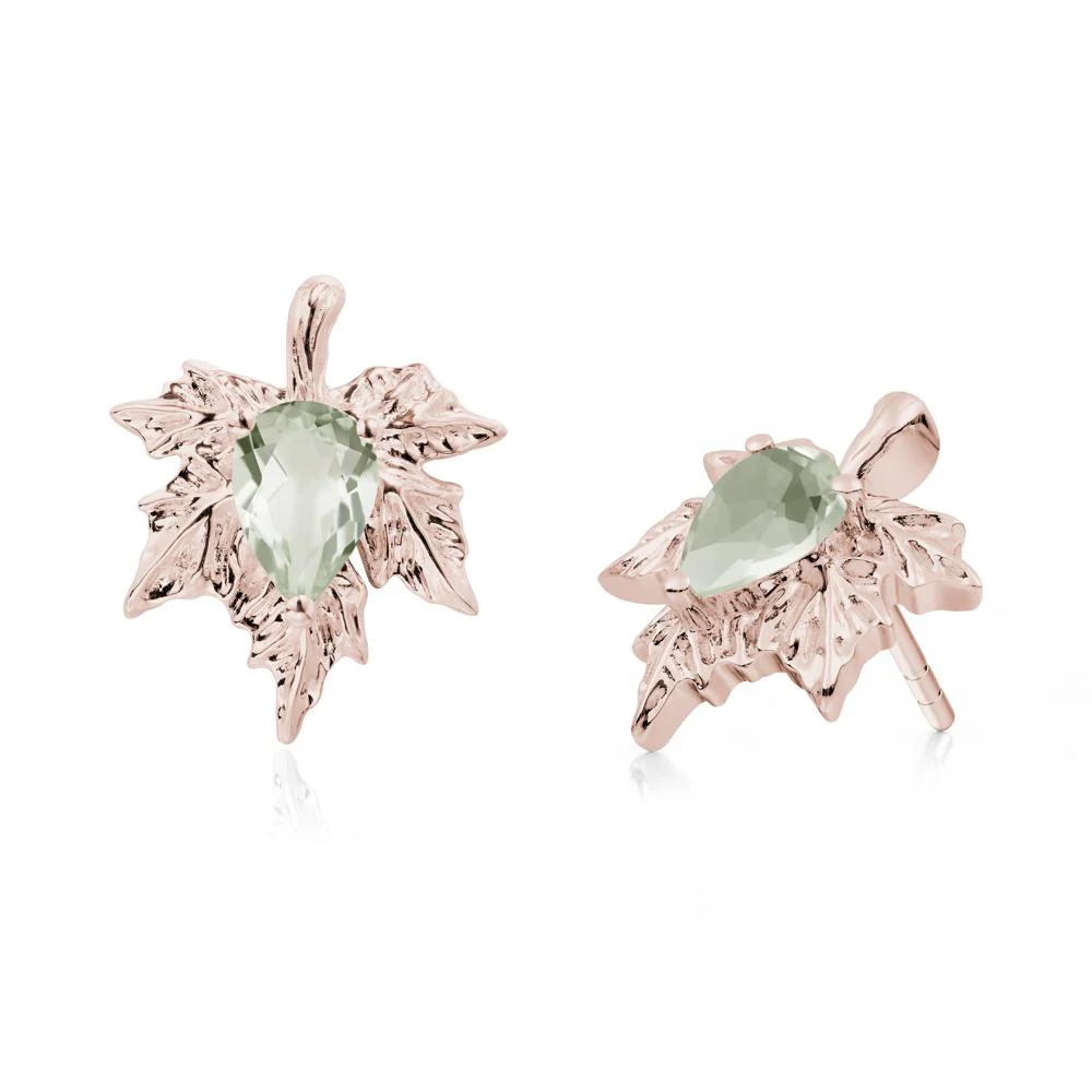 Maple Pear Shaped Green Amethyst Earrings