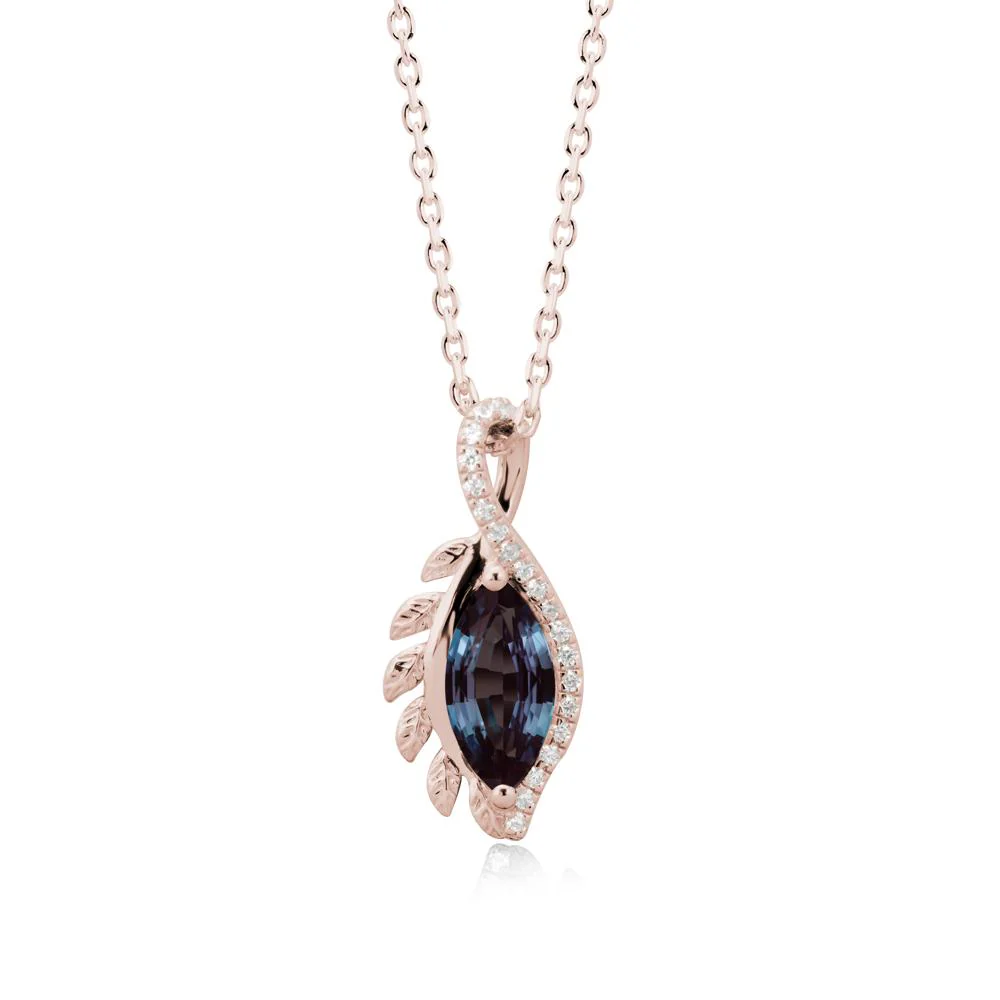 Marquise Alexandrite Leaf Vine Pendant Necklace - Image 2