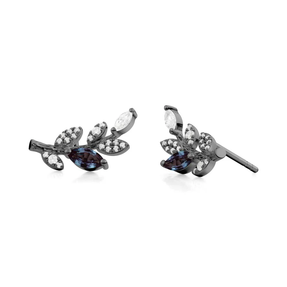 Marquise Alexandrite Olive Branch Stud Earrings - Image 2