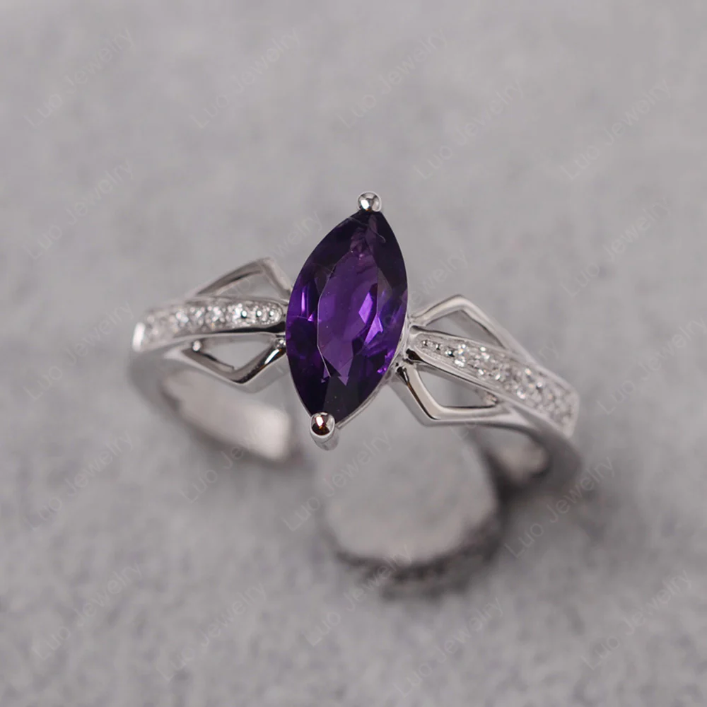 Marquise Amethyst Engagement Ring