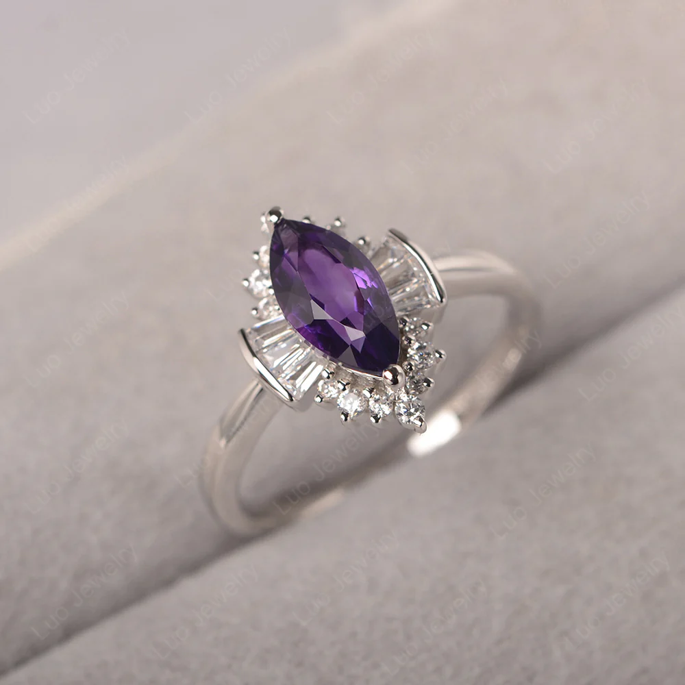 Amethyst Marquise Sunburst Engagement Ring