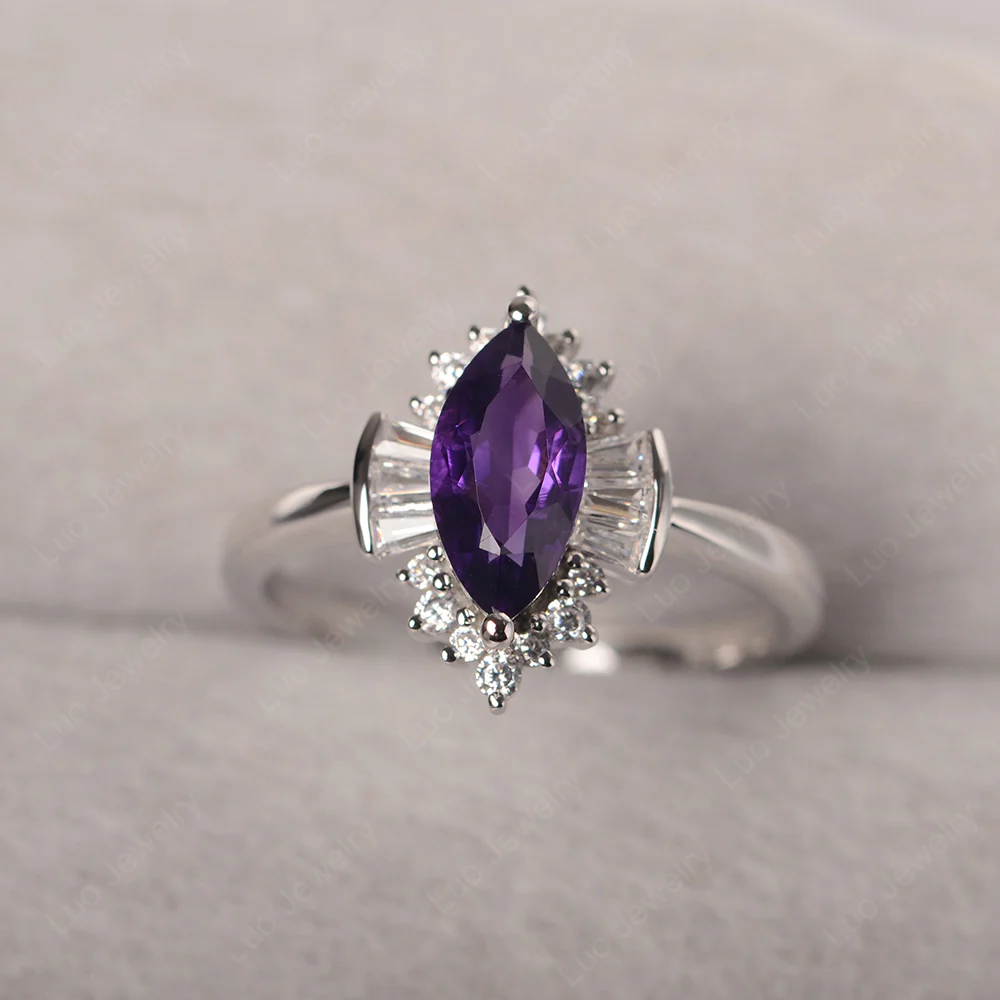 Amethyst Marquise Sunburst Engagement Ring - Image 2
