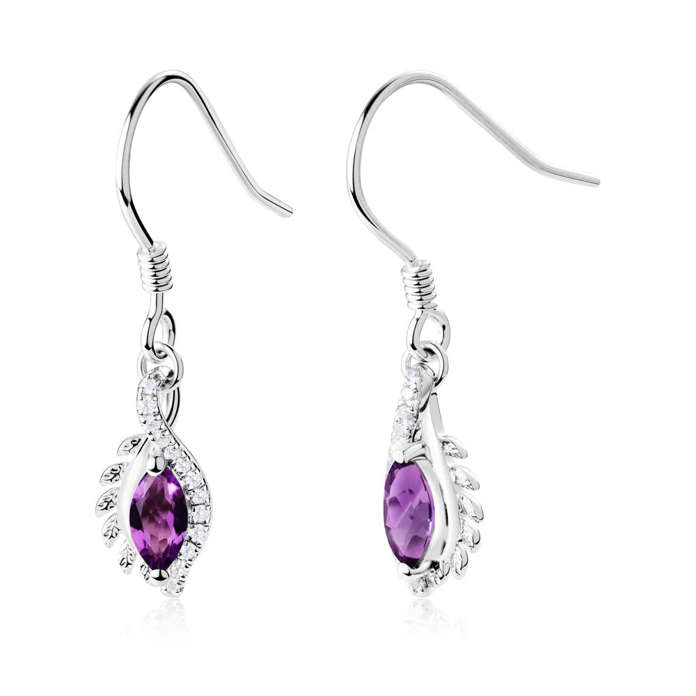 Marquise Amethyst Fish Hook Earrings - Image 5